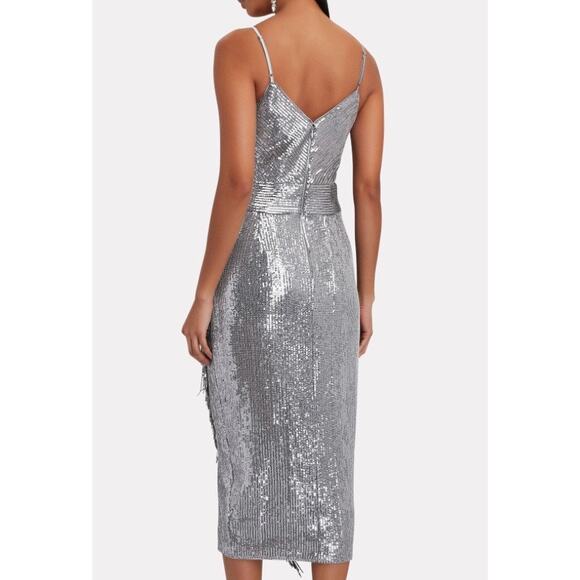NWT Saylor Azariah Fringed Silver Gunmetal Sequin Wrap Dress. Size M. - Picture 3 of 12